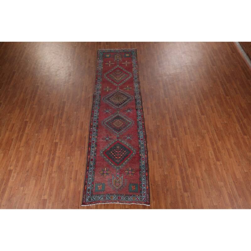 Tribal Ardebil Vintage Persian Runner Rug Handmade Wool Carpet - 3'5" x 12'9"