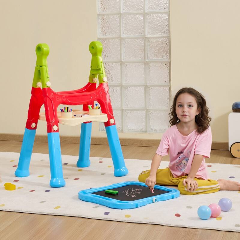 2-in-1 Kids Art Easel Double-Sided Magnetic Whiteboard Chalkboard Rotating - Multi