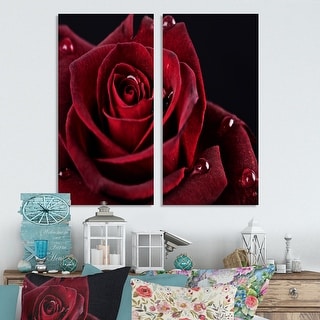 canvas floral art print red raindrop rose large 30"x20" 