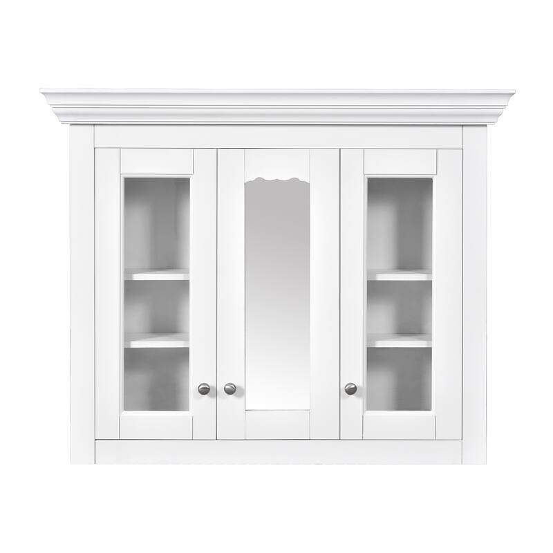35" Wall Mounted Bathroom Cabinet Medicine Cabinet with Mirror, 8 Closed Compartments, 5 Adjustable Shelves and 2 Glass Doors