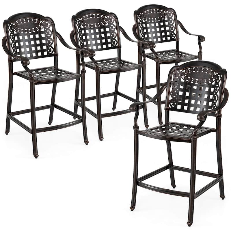 Costway 25.5” Outdoor Bar Stool Set of 2/4 with Ergonomic Back, Arms & - See Details - Copper - Set of 4