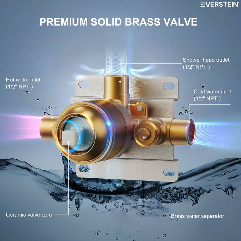 Single-Function Shower Faucet Stainless Steel Rain Shower Head with Pressure-Balanced Valve