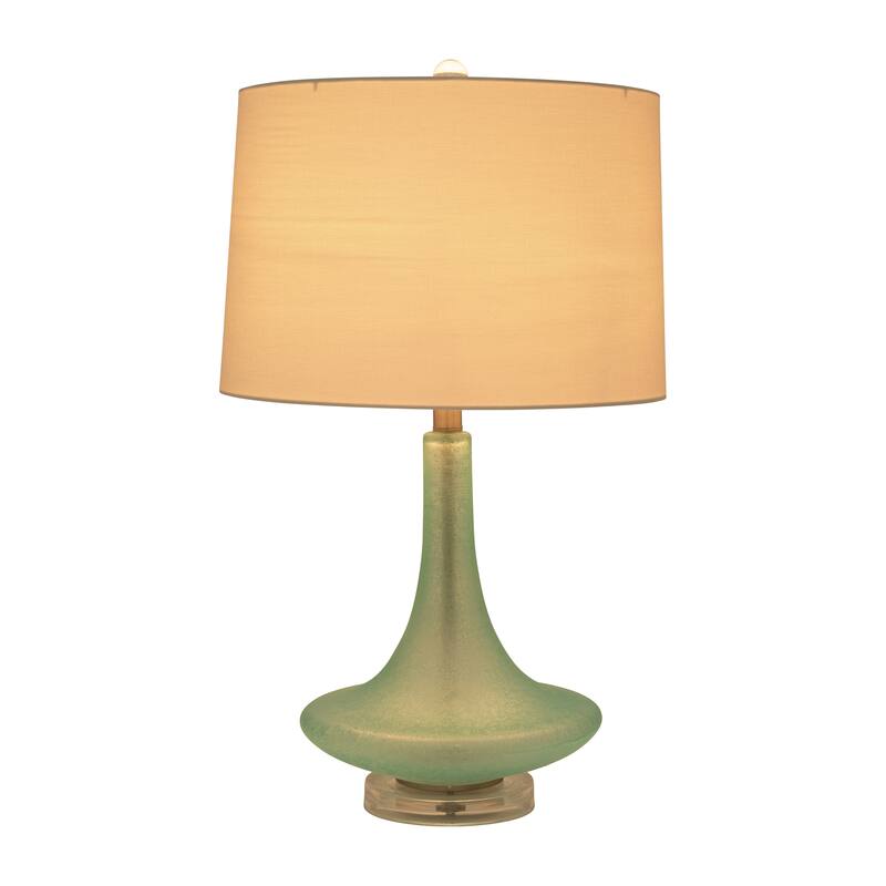 Sagebrook Home Modern Coastal Glass Table Lamp, Green Finish, Made with Glass, Metal, Linen, and Acrylic - 15" x 15" x 26"
