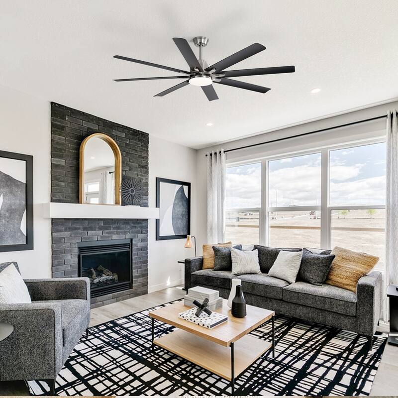52 Inch/66 Inch/72 Inch Modern Ceiling Fan with Dimmable LED Light ,Remote&APP Control,8 Blades for Large Living Room,Porch