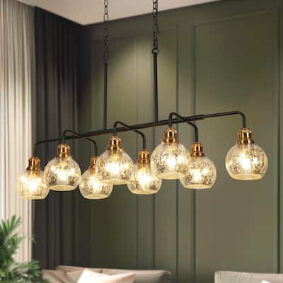 Vespa Modern Glam 8-Light Brass Linear Transitional Island Chandelier with Art Mercury Glass fo Dining Room
