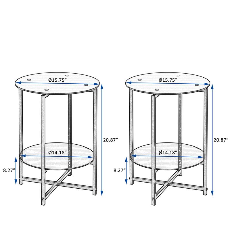 2-Piece Set (Clear) Tempered Glass End Table