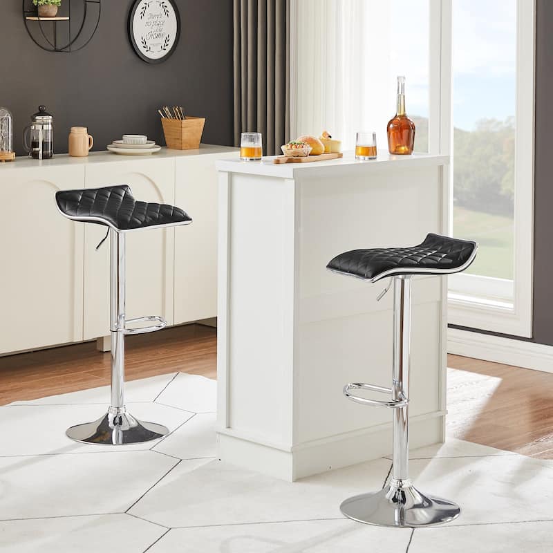 Javlergo Set of 4 Adjustable Swivel Bar Stools 360° Swivel PU Leather Counter Height Bar Chair with Silver-Plated Base Footrest