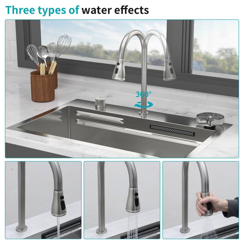 31.5 Inch Drop-in Single Bowl 16 Gauge Stainless Steel Kitchen Sink with Pull-Down Faucet - 31.5'' x 21'' x 9.4''