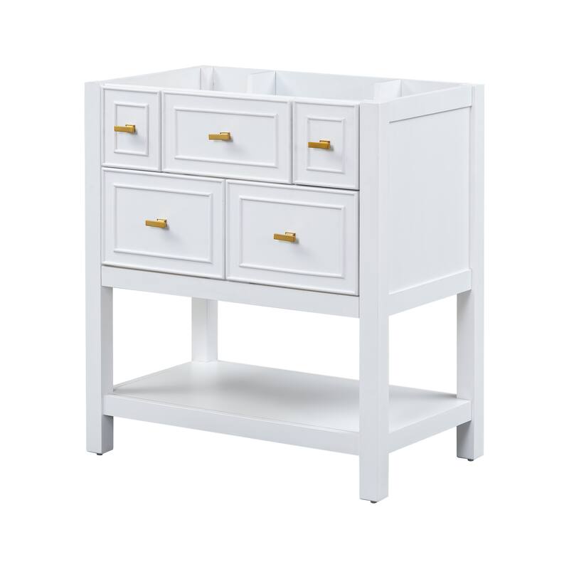 30'' Bathroom Vanity without Sink, Free Standing Single Vanity with 5 Drawers, Solid Wood Frame Bathroom Storage Cabinet