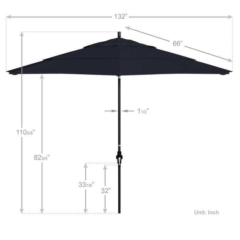 California Umbrella 11' Rd Golden State Series Patio Umbrella Black Aluminum Frame Crank Lift Collar Tilt Sunbrella