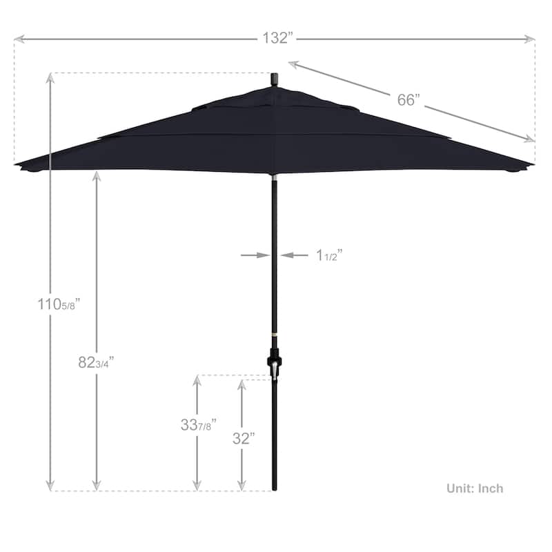 California Umbrella 11' Rd. Alum/Fiberglass Rib Patio Umb,Crank Lift/Collar Tilt, Dbl Wind Vent, Black Finish, Sunbrella Fabric