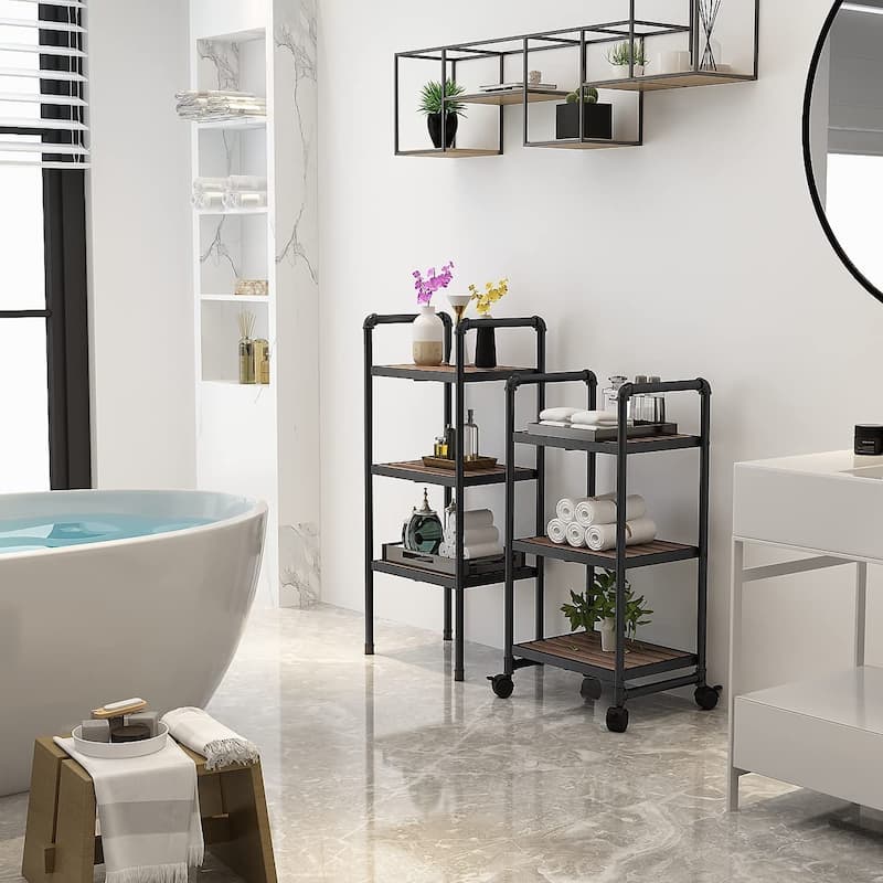 Mieres 63.5 in. H x 16.1 in. W x 12.2 in. D Industrial Style 6-Tier Shelving Unit with Lockable Casters