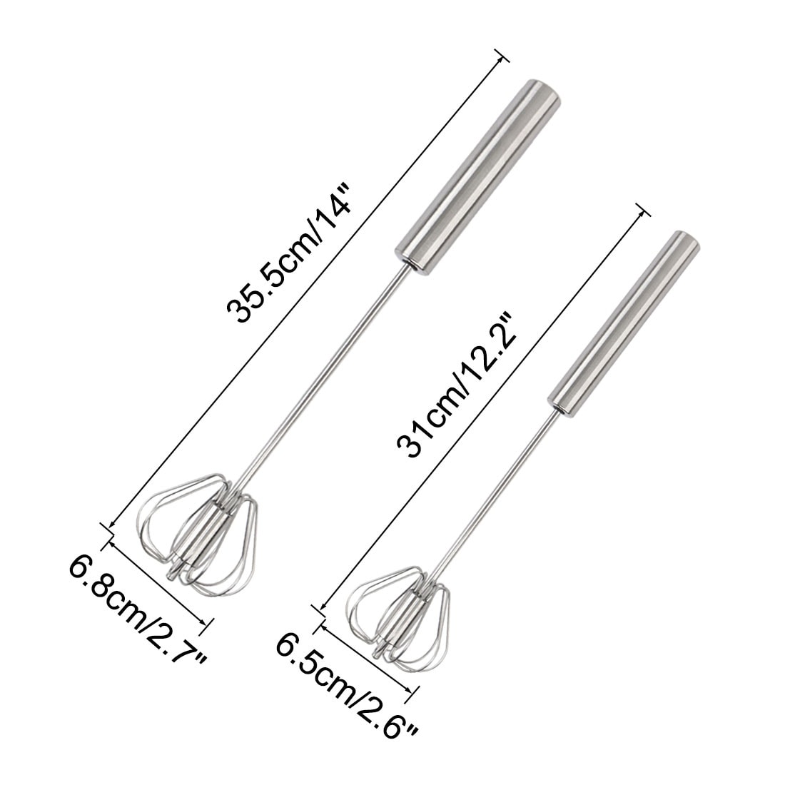 2pcs Hand Push Egg Whisk Stainless Steel Mixer Blending Stirring - Silver -  14 x 2.7(L*D) - Bed Bath & Beyond - 32092711