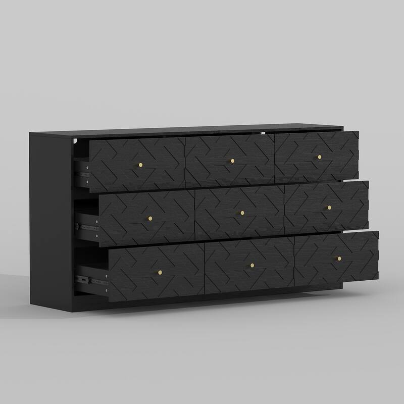 63" Wide Display Storage Cabinet Wood Curio Cabinet 9-Drawers Cabinet
