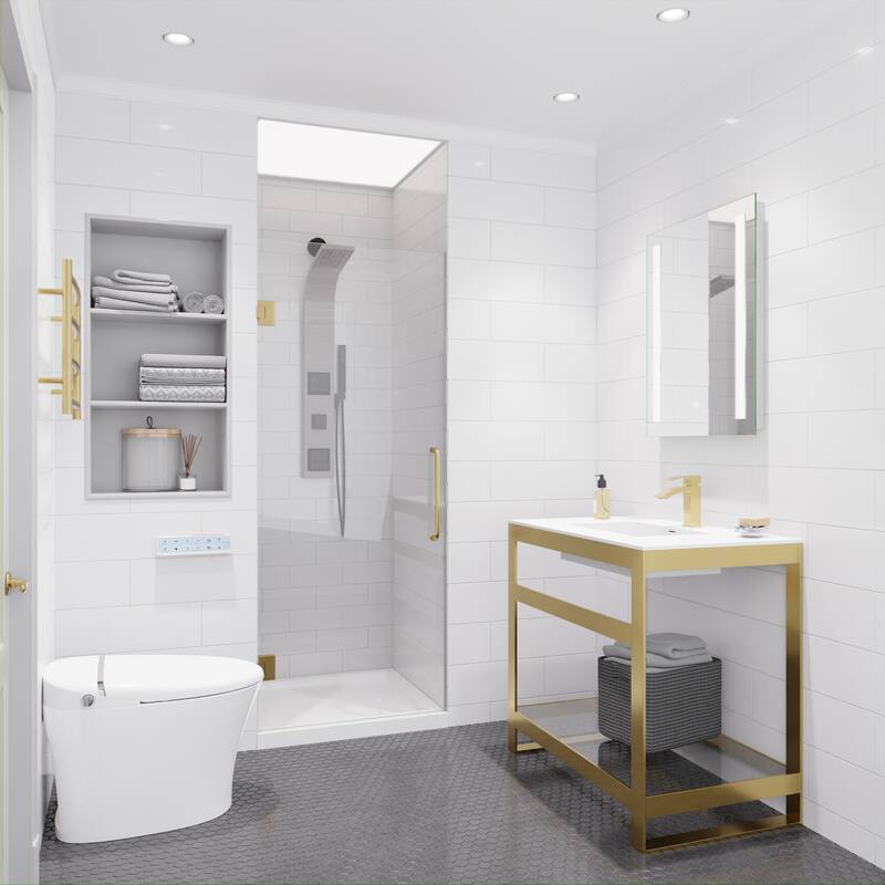 ANZZI Fellow 24" x 70" Frameless Hinged Shower Door in Brushed Gold