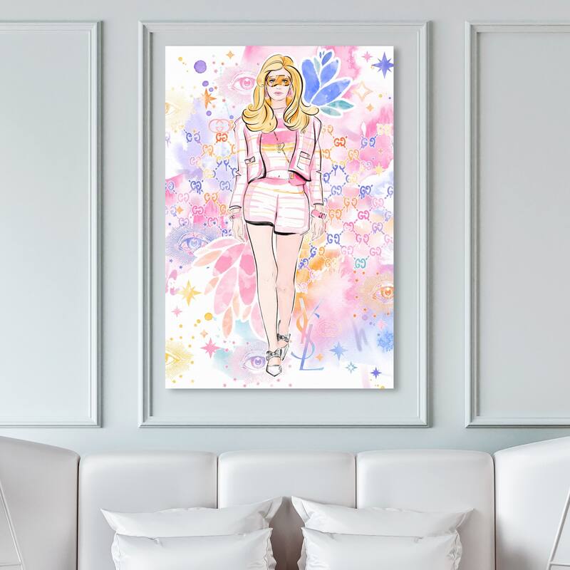 Wynwood Studio Canvas Fashion and Glam Pink Doll Walk Pink and Light Pink Modern & Contemporary Wall Art Canvas Print - 45 x 30