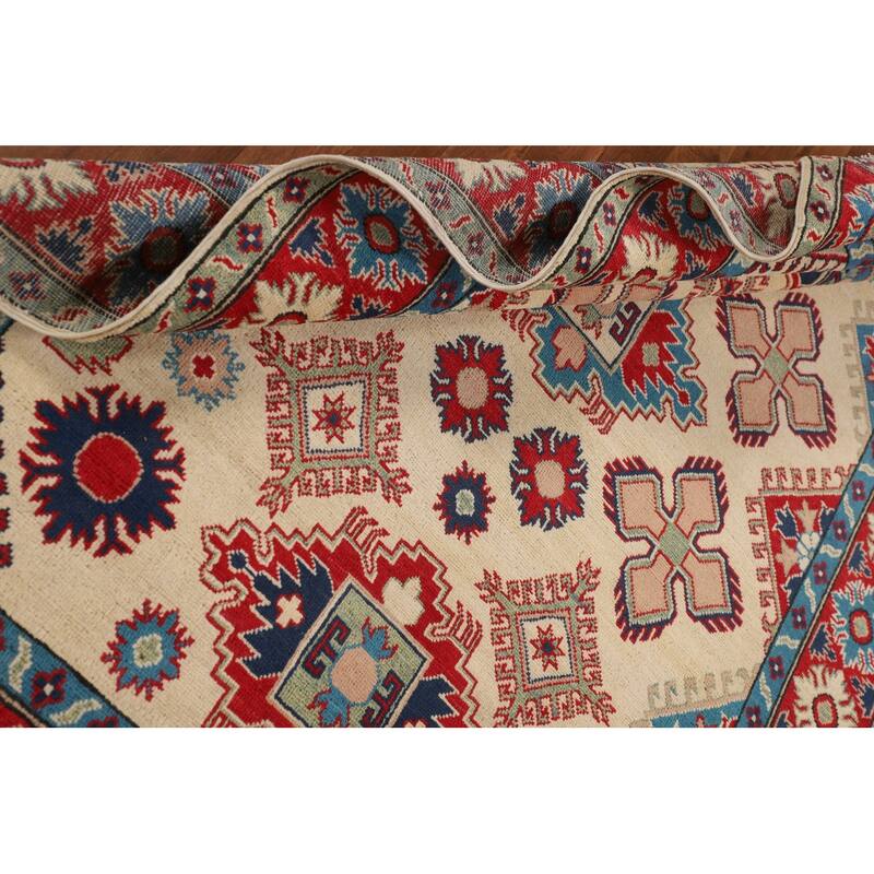 Kazak Area Rug Handmade Traditional Beige Wool Carpet - 5'0" x 7'11"