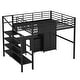 preview thumbnail 8 of 15, Multifunctional Design Metal Loft Bed With Table Set, Storage Stairs and Wardrobe, Full Size, Black