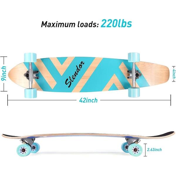 42 in.Geometric Light Blue Longboard Skateboard Drop Through Deck Complete Maple Cruiser Freestyle, Camber Concave