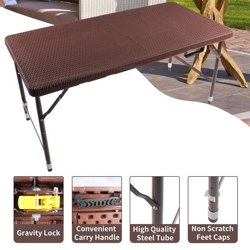 Rattan Folding Table for Indoor&Outdoor,Portable Foldable Table Rattan Plaited
