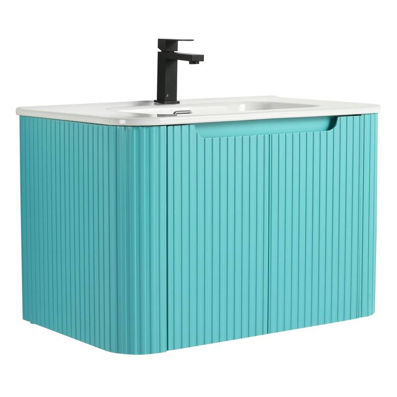 Caskvalley Modern Bathroom Vanity with Straight Fluted Design - Sink Included - 30" - Tiffany Blue