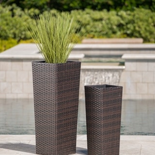 Everest Outdoor Wicker Flower Pot (Set of 2) by Christopher Knight Home