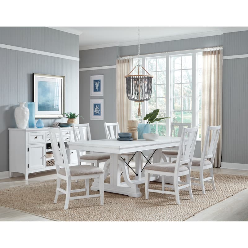 Magnussen Home Heron Cove Chalk White And Dovetail Grey Extendable Trestle Dining Table - 38''W x 72''D x 30''H