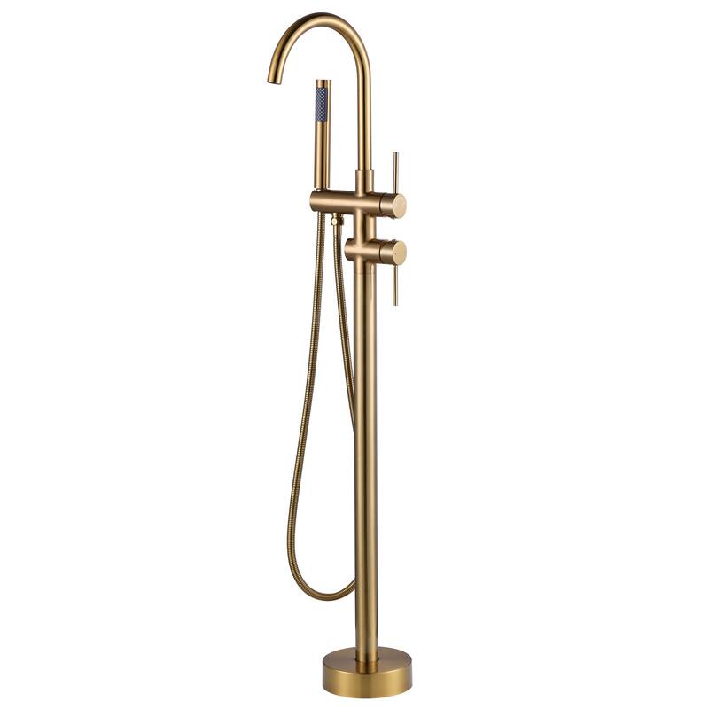 WOWOW Double Handle Freestanding Tub Faucet with Handheld Shower - Gold