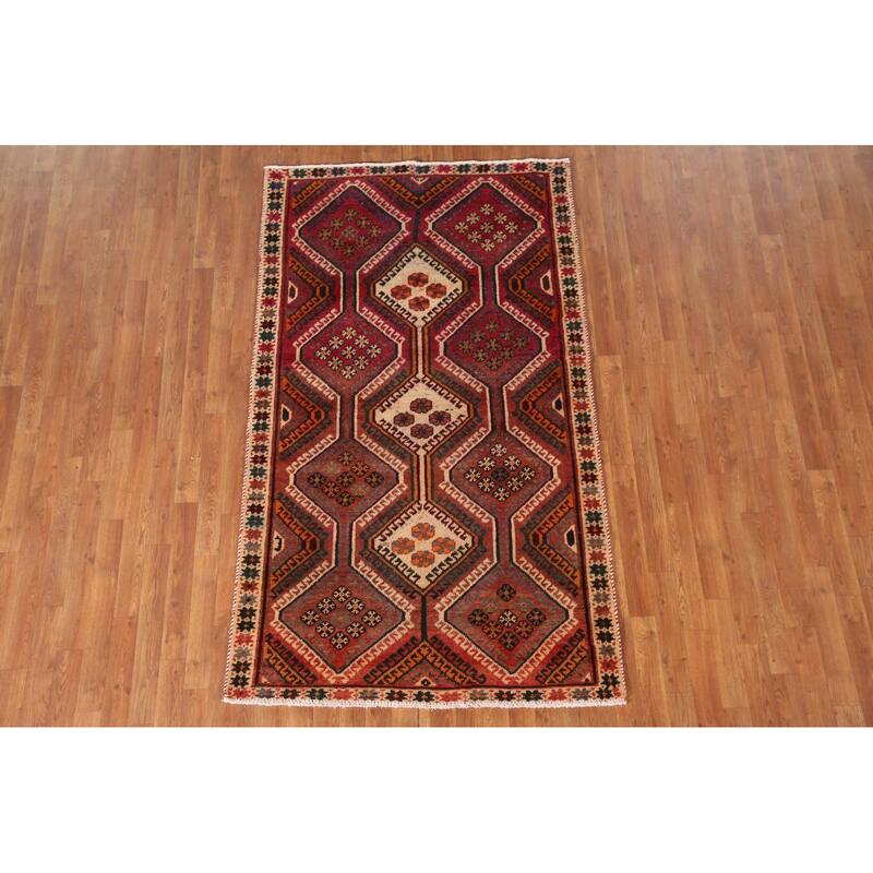 Geometric Bakhtiari Persian Vintage Area Rug Hand-knotted Wool Carpet - 4'2"x 7'3"