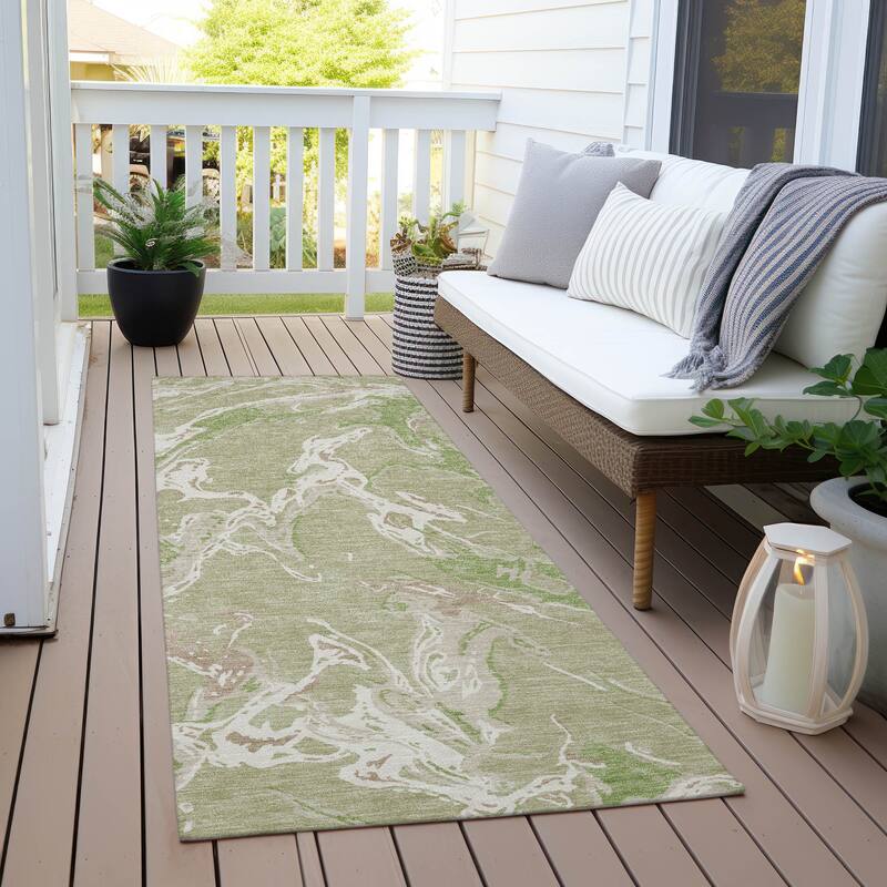 Machine Washable Indoor/ Outdoor Modern Wave Chantille Rug