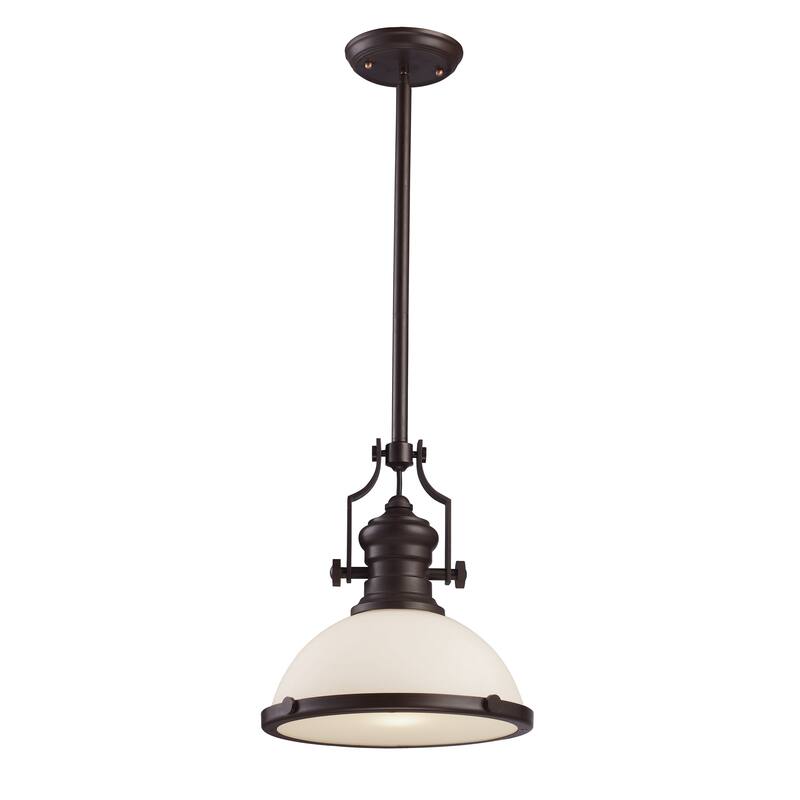 Chadwick 13-inch Wide 1-Light Pendant - 13in W x 13in D x 14in H - Oil Rubbed Bronze, White Shade