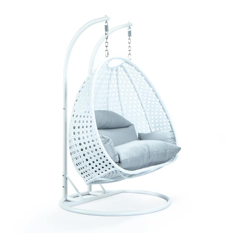 Egg Shaped 2-Person Swing Chair Set with Iron Stand Removable and Washable Cushion for Indoor Outdoor - Light Grey