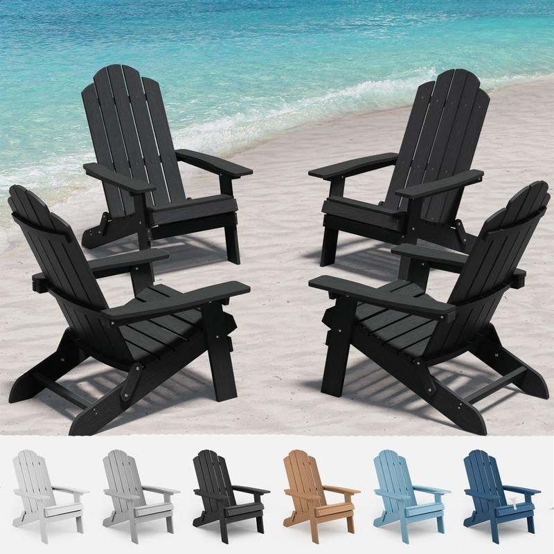 WINSOON All Weather HIPS Outdoor Folding Adirondack Chairs Outdoor Chairs Set of 4