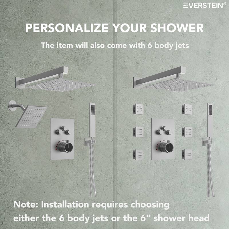 Thermostatic Shower Faucet 12" and 6" High-Pressure Dual Showerheads with Handheld Shower