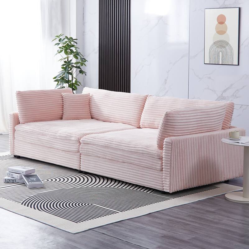 112-inch Pink Corduroy Sofa with Fashionable Design and Comfortable Features