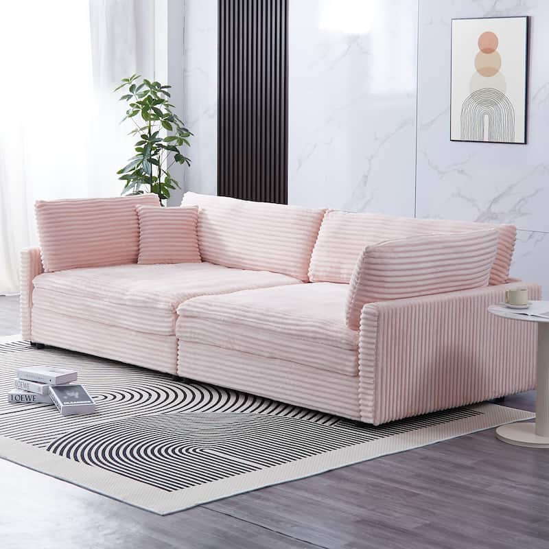 The 112-Inch Corduroy Sofa,With Two Throw Pillows And Four Backrests