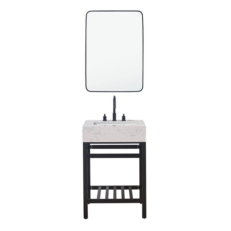 Altair Merano Stainless Steel Vanity Console with Stone Countertop and Mirror