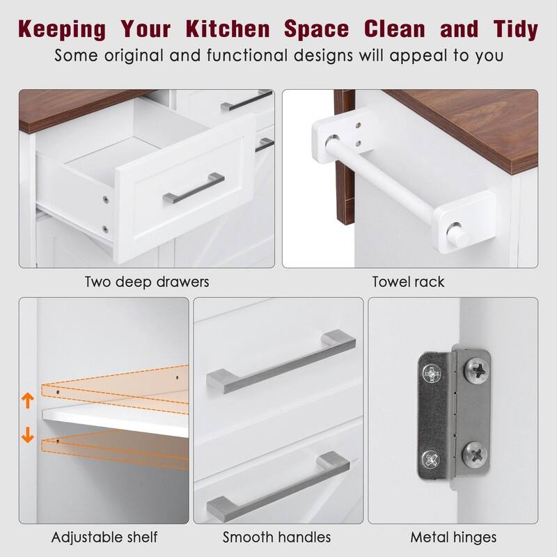 47.2" Rolling Kitchen Island on 5 Wheels with Drop Leaf, Kitchen Island with 2 Drawers, Trash Can Storage