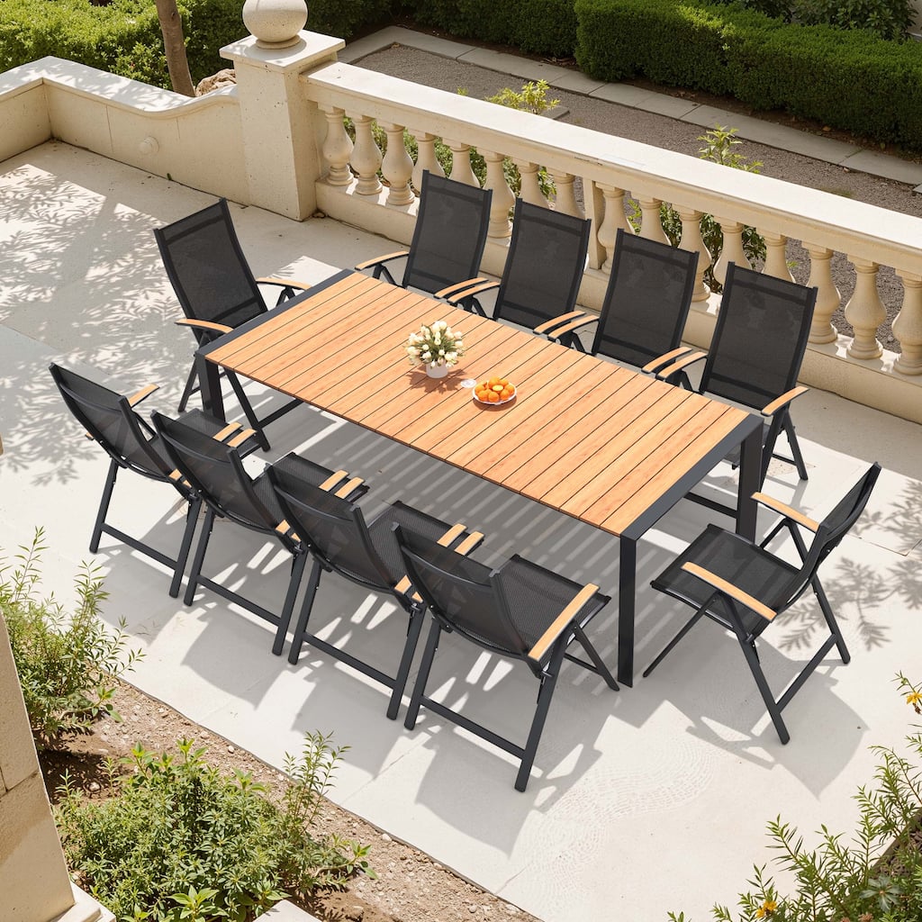 7/9/11-Piece Outdoor Dining Set Patio Aluminum Dining Table and Adjustable Folding Chairs