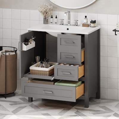Modern 30" Bathroom Vanity with Soft Close Door and Storage Cabinet