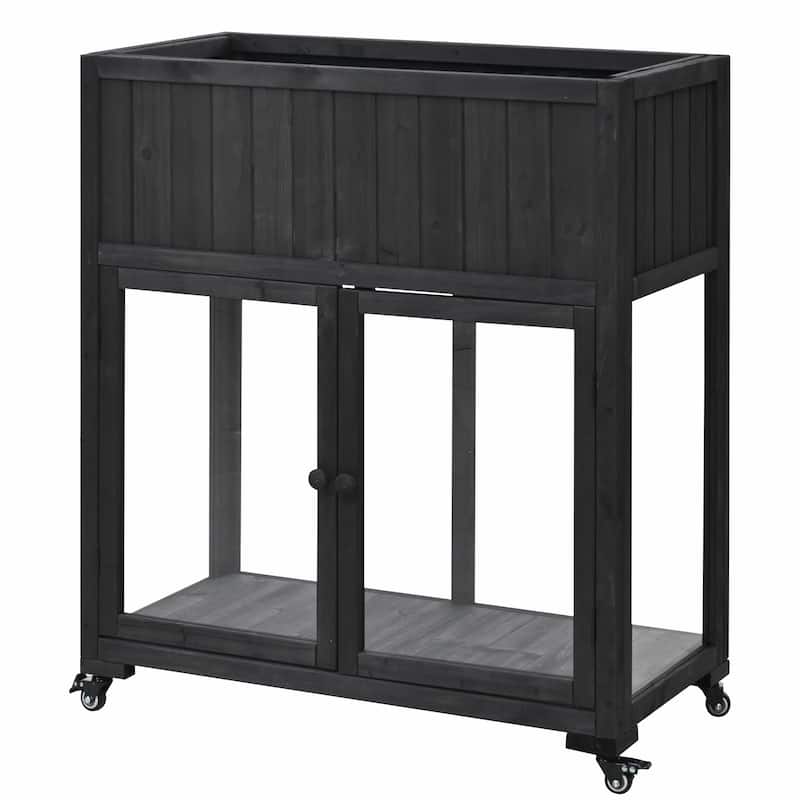 2-Door Mini Wood Cold Frame - Compact Garden Greenhouse with Wheels and Raised Bed Liner