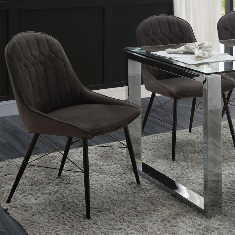 Set of 2 Upholstered Side Chairs in Gray and Black