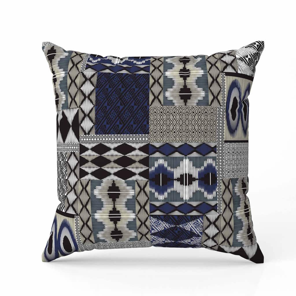 Patched Perfection Faux Suede Reversible Throw Pillow Grey and Blue
