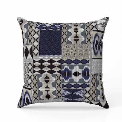 Patched Perfection Indoor/Outdoor Reversible Throw Pillow Grey and Blue