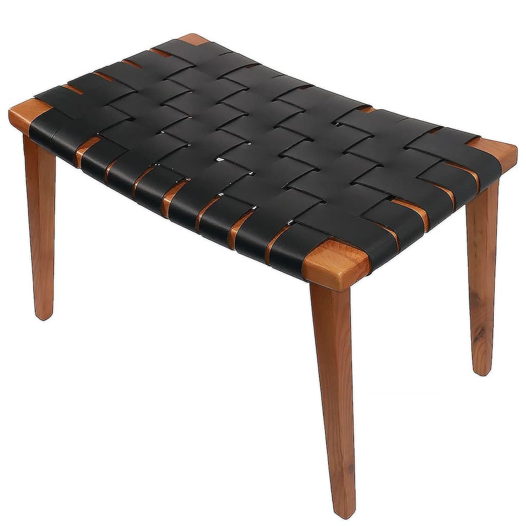 Genuine Leather Rene Stool Bench with Ash Wood Frame Seating
