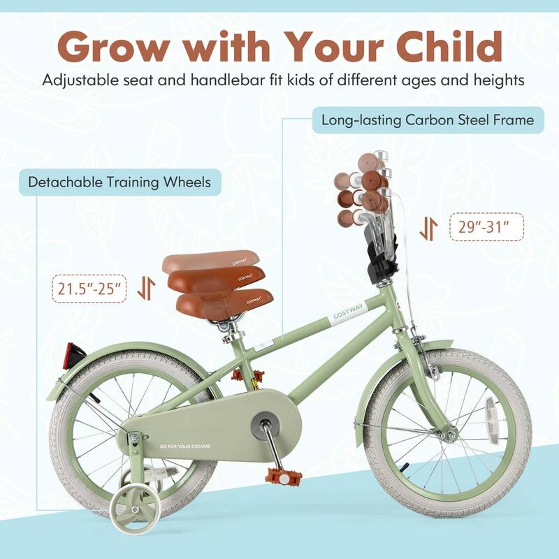 Costway 16" Kids Bike with Adjustable Saddle Handlebar Removable