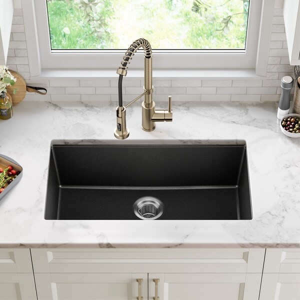 KRAUS Granite Black Onyx 31 inch 1-Bowl Undermount Kitchen