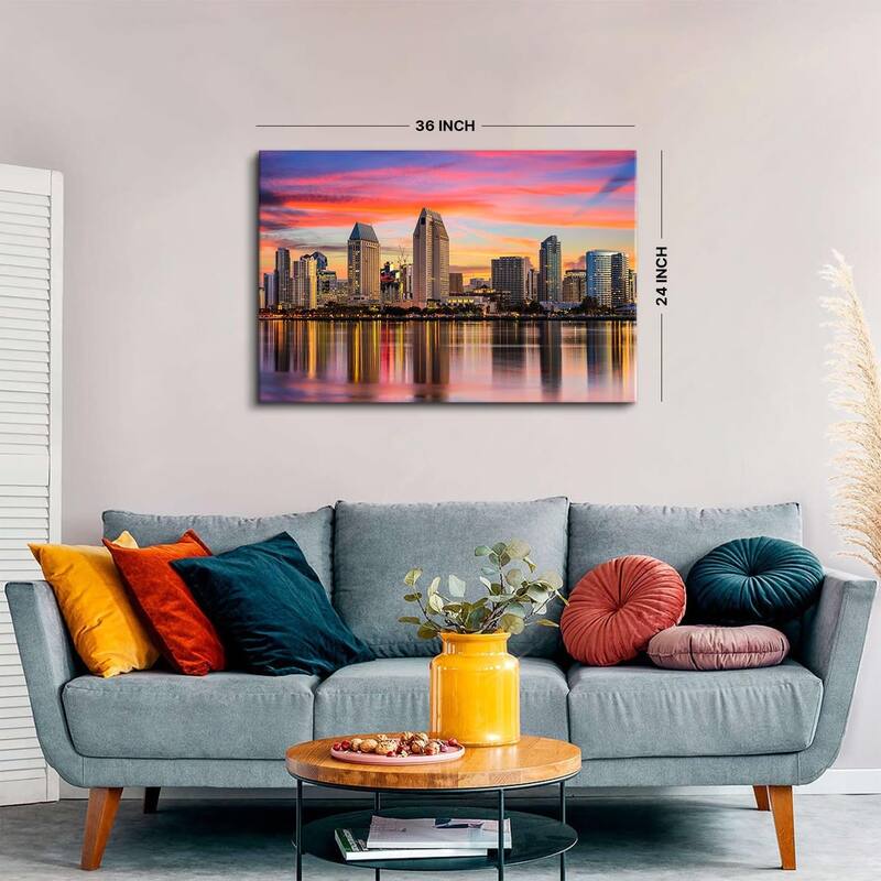 USA City Canvas Wall Art Sunset San Diego Skyline Pictures