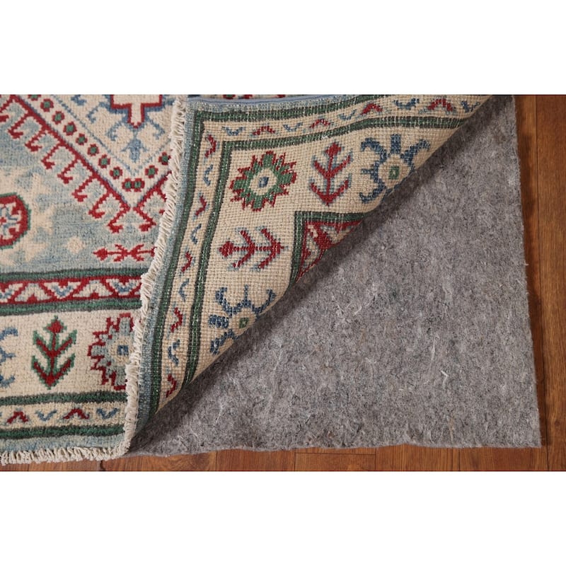Light Blue Kazak Runner Rug Hand-Knotted Traditional Wool Carpet - 2'8" x 13'4"