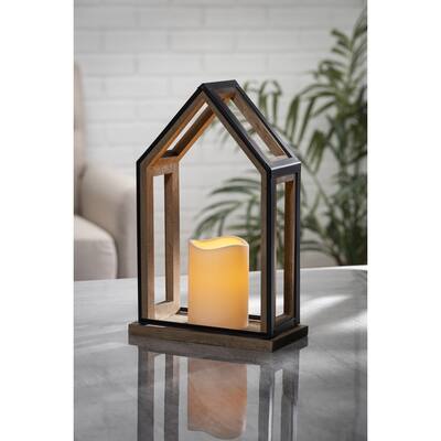 12.4 in H Battery Operated Wood Lantern with Candle